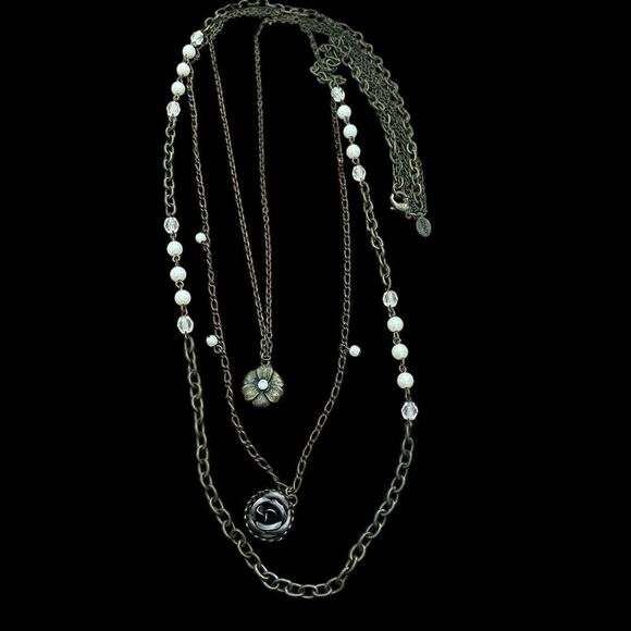 Vintage AEO Necklace Lot of 3 Signed Boho Charms Mixed Metals Multi Strand Long - Picture 2 of 5